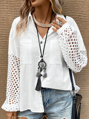  Mesh Hollow Out Button Up Collar Shir