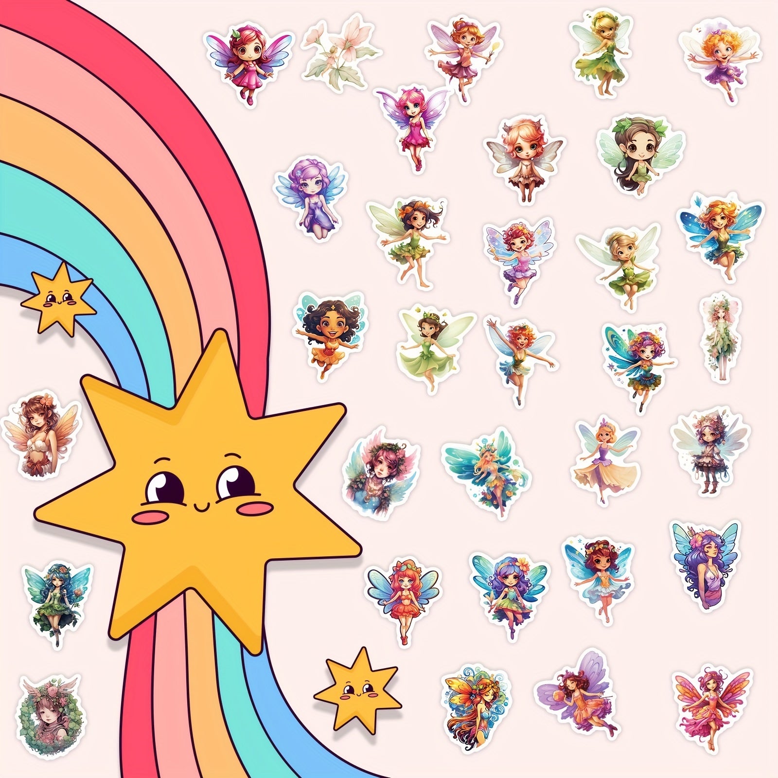 100 Princess Fairy Stickers Pack Waterproof Vinyl Cartoon Princess Girls Decals