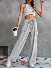 Women's Plus Wide Leg Drawstring Sporty Pants With Pockets