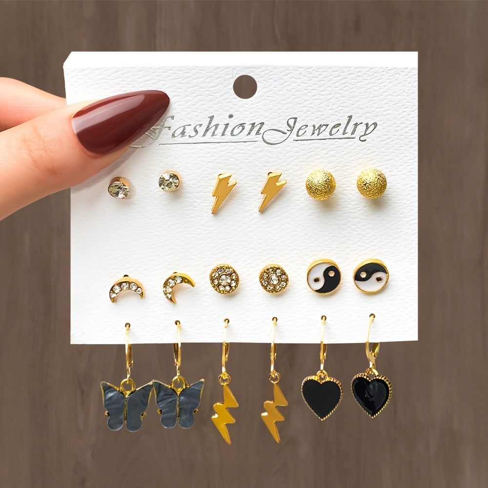 Butterfly Drop Earrings & Faux Pearl Stud Set