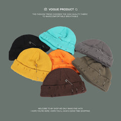 Iron Ring Pin Hole Knitted Wool Cap