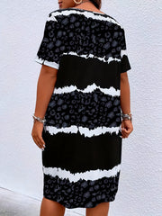  Colorblock Leopard Print Tie Dye V Neck Tee Dress
