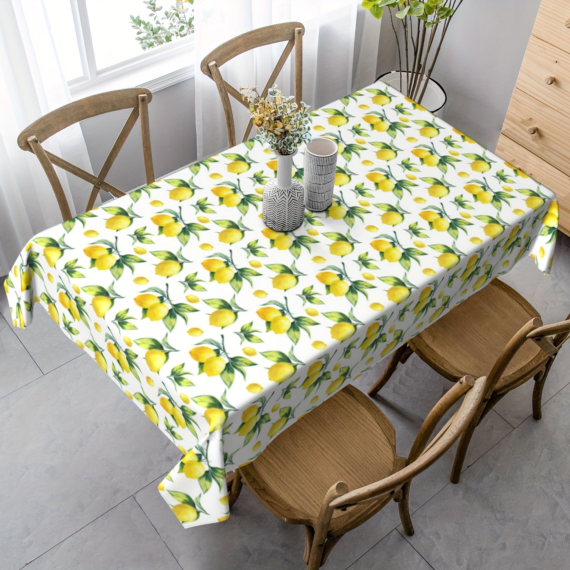 Lemon Print Tablecloth Retro Fruit Style Stain Resistant Waterproof Washable