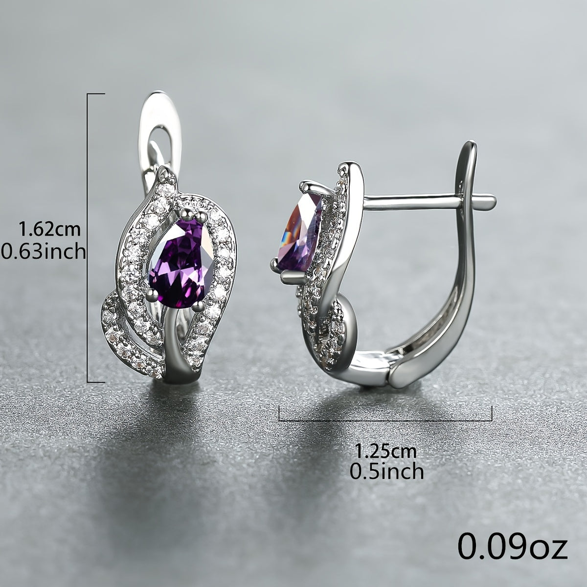 Multicolor Zirconia Stone Hoop Earrings, Leaf Crystal Silver Wedding Jewelry