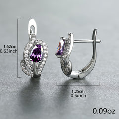 Multicolor Zirconia Stone Hoop Earrings, Leaf Crystal Silver Wedding Jewelry
