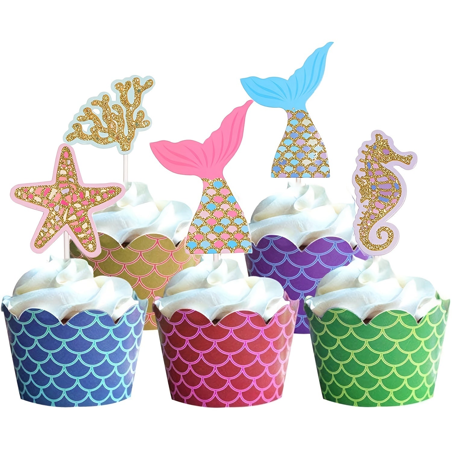 36pcs Glitter Mermaid Birthday Cake Topper Under the Sea Party Supplies