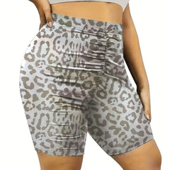  Leopard Print Ruched High Rise Sports Shorts