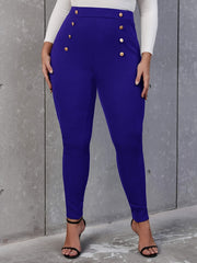  High Rise Double Breast Decor Skinny Pants