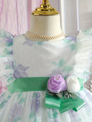 Girls' Romantic Rose Dress Mesh Princess Dress With Flutter Sleeve