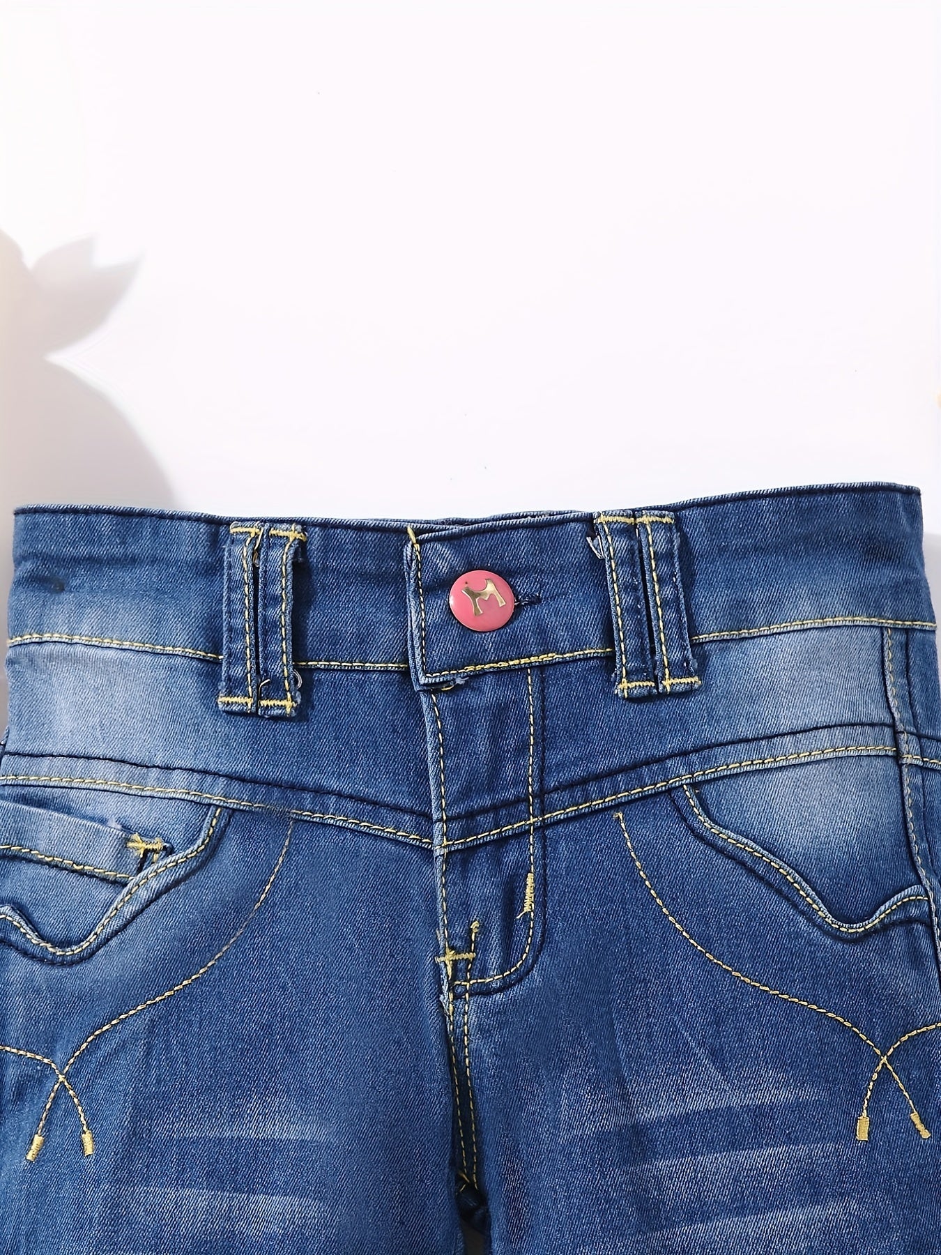 Girls' Swirls Embroidered Denim Pants Regular Fit