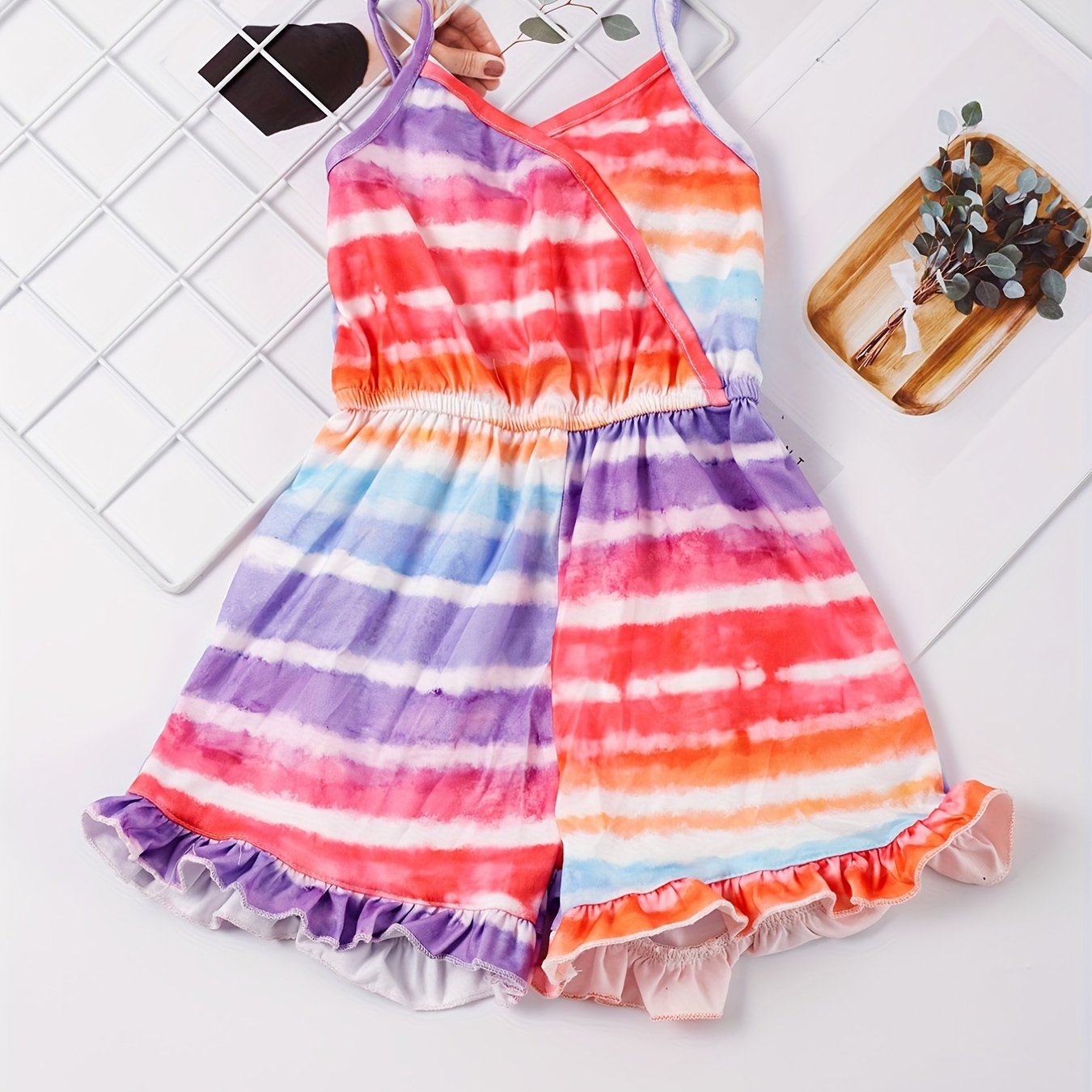 Girls Sleeveless Tie Dye Ruffle Jumpsuit for Kids Summer