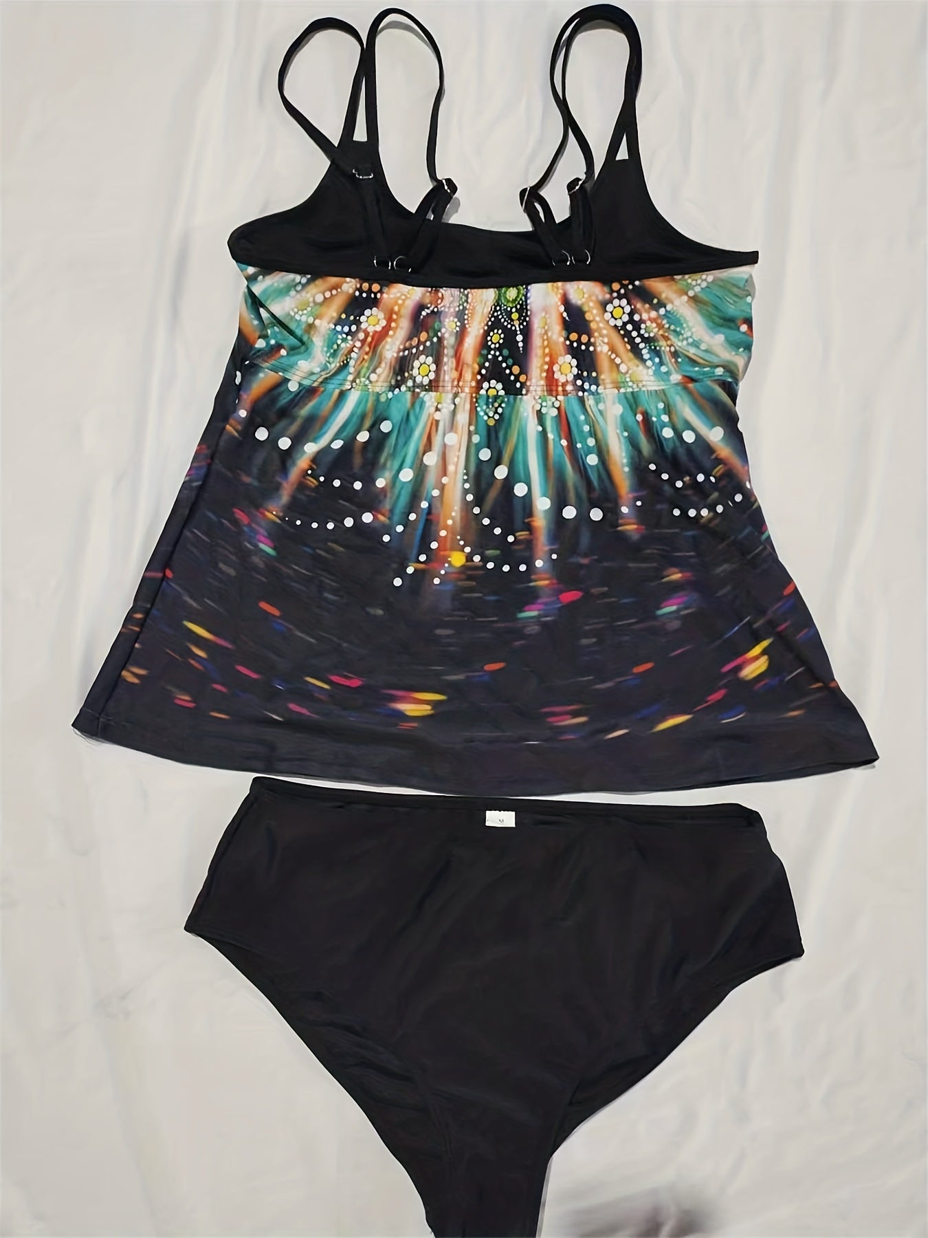  Floral Print Tankini Set Round Neck Cami Top & Panty Swimsuit