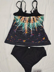  Floral Print Tankini Set Round Neck Cami Top & Panty Swimsuit