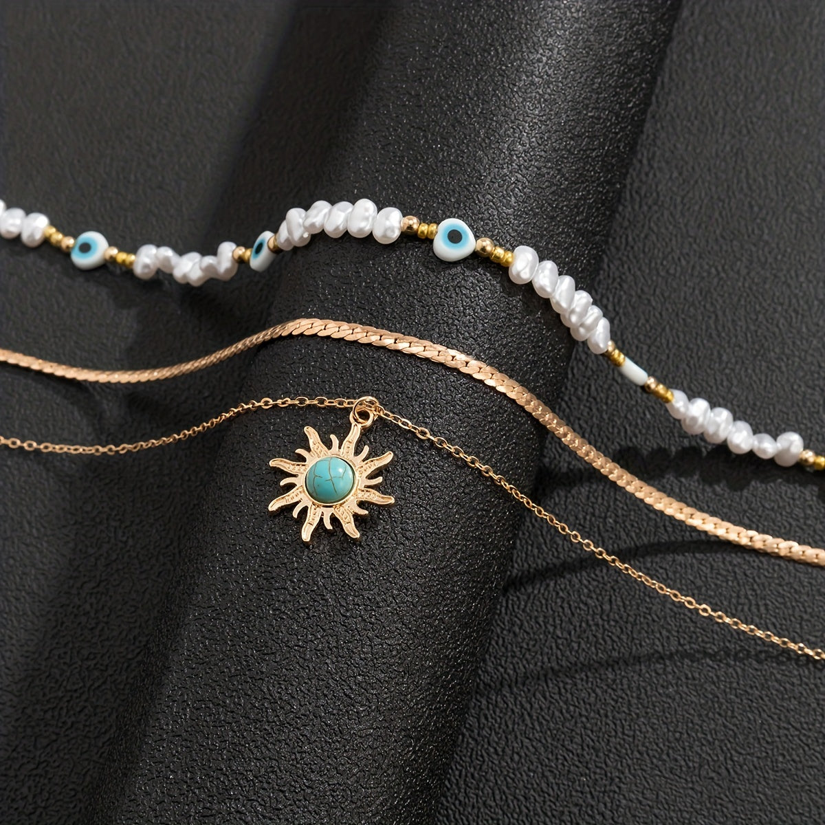 Boho Sun Flower Beaded 3pcs Necklace Set Vintage Fine Jewelry