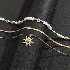 Boho Sun Flower Beaded 3pcs Necklace Set Vintage Fine Jewelry