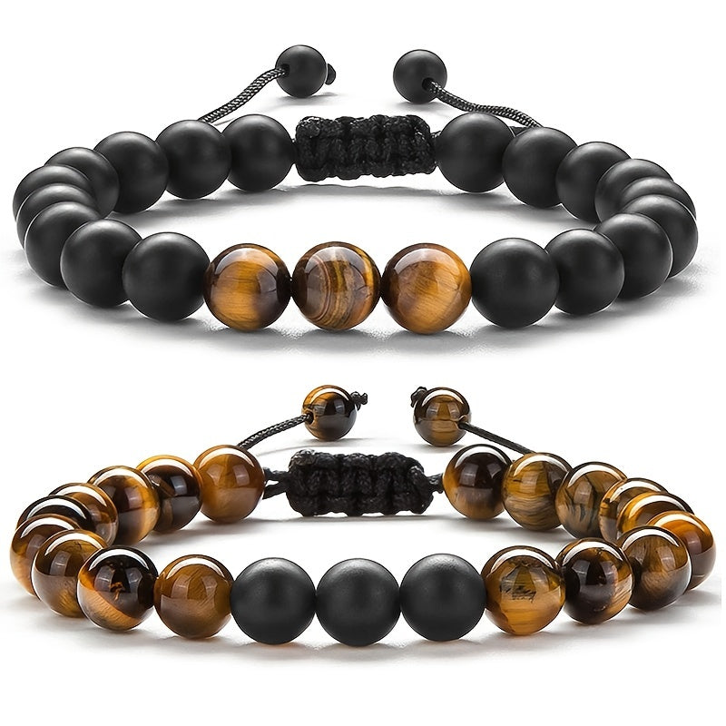 1PC Braided Rope Tiger Eye Stone Bracelet Men Women Matte Agate Bangle