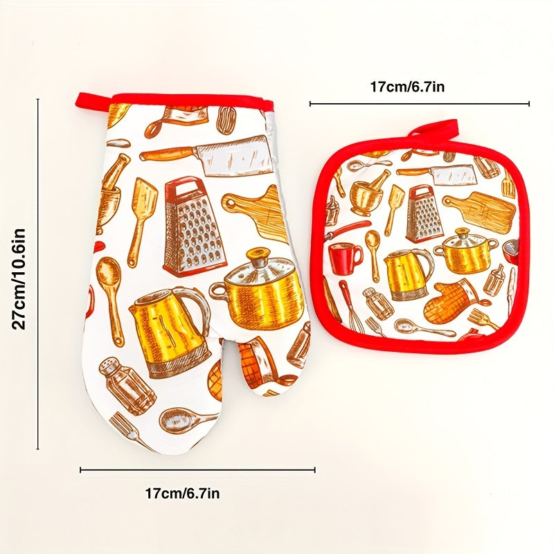 2pcs Oven Mitts Heat Insulation Mat Set Baking Gloves