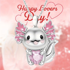 Cartoon Cuddle Heart Pendant Necklace Rhinestone Jewelry