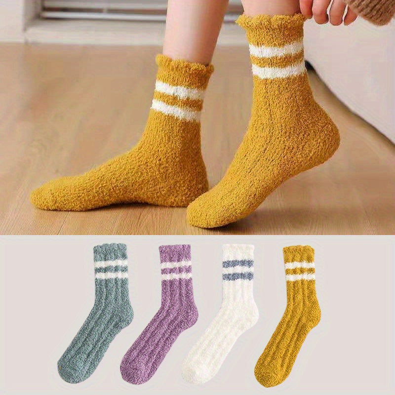 4 Pairs Striped Fuzzy Socks for Women