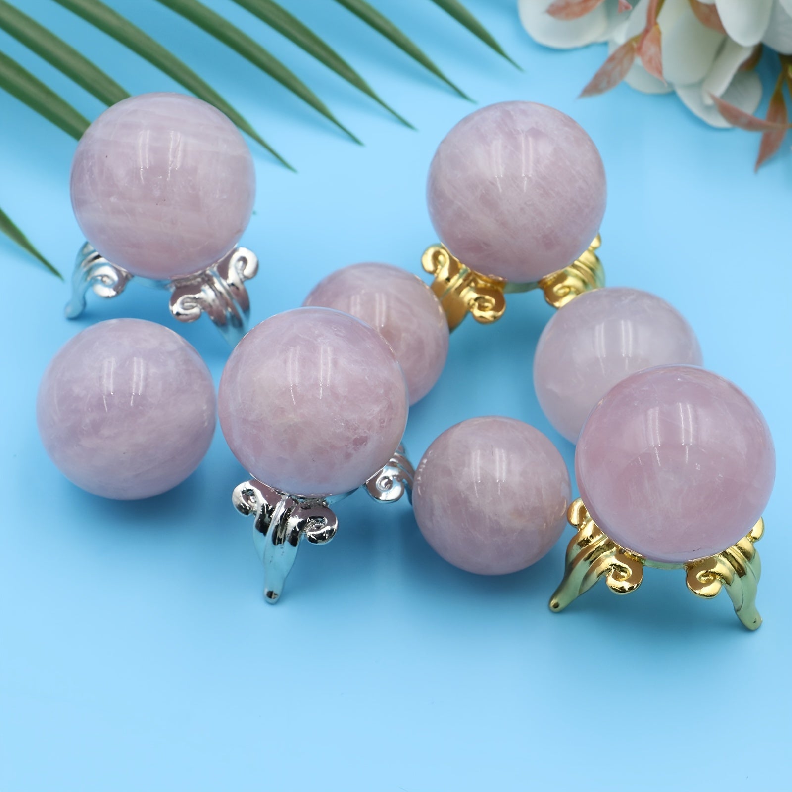 Natural Rose Crystal Ball Stone Carving Sphere for Children Gift