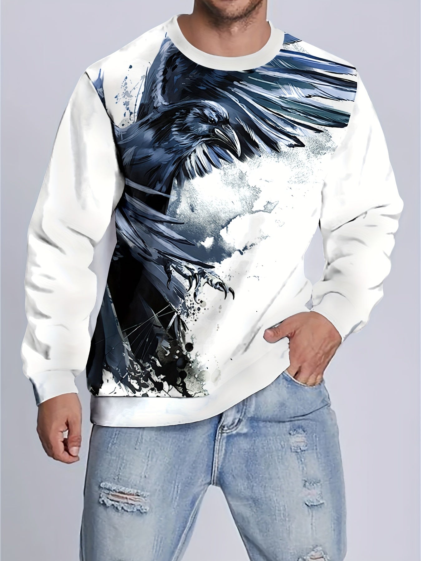 Animal Print Sweatshirt Men's Casual Graphic Crew Neck Pullover
