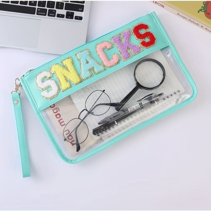 Chenille Letter Patch PVC Pouch Zipper Transparent Cosmetic Bag