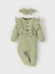 Casual Ruffle Long Sleeve Romper Set for Baby Girls