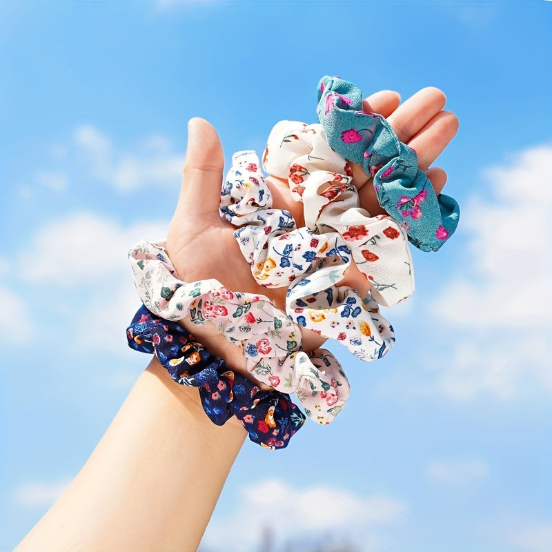 5pcs Floral Print Hair Rope Ponytail Holder Hair Accessories