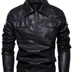 Men's Retro PU Leather Jacket Zip Up Lapel