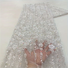 Golden African Organza Lace Fabric High French Beads Lace Sequins Tulle Lace Fab