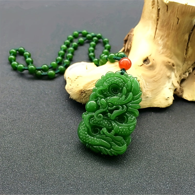 Green Jade Pendant Hand Carved Necklace Men's Charm Jewelry