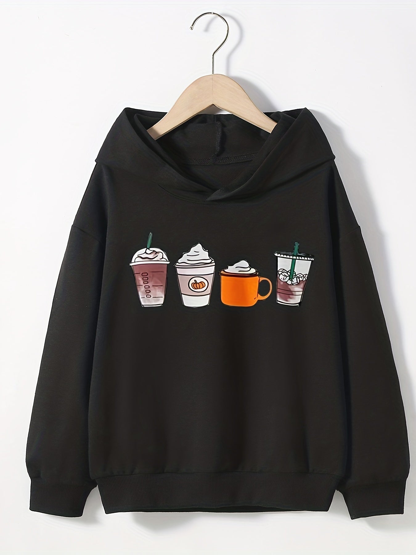 Boys Long Sleeve Hoodie Pullover Top Drinks Print Sweatshirts
