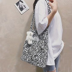Cow Pattern Shoulder Bag Nylon Handbags Reusable Shopping Bag