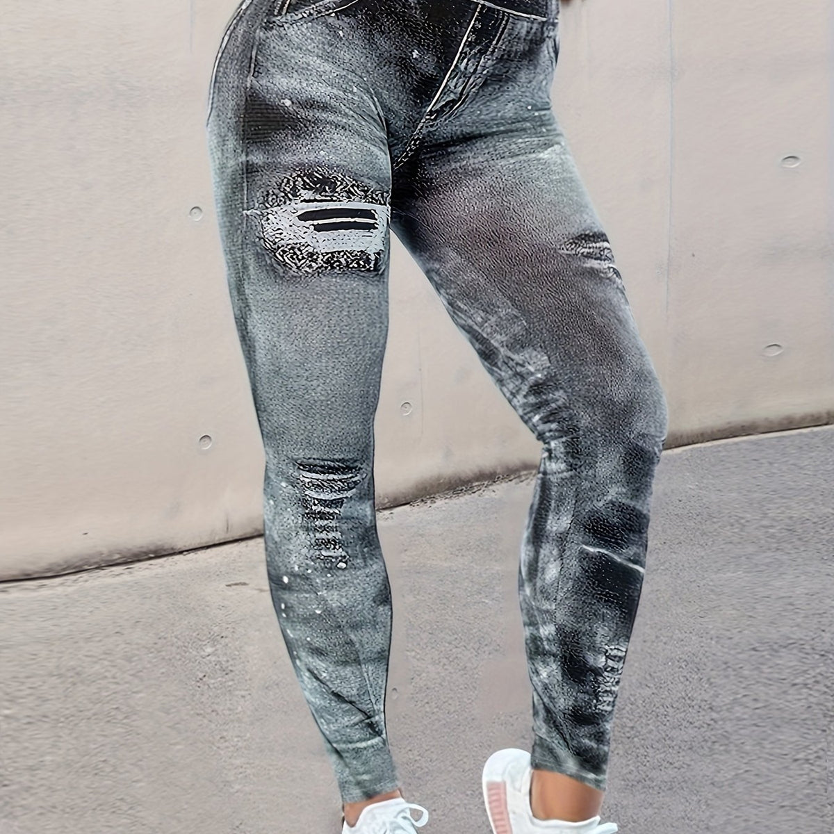 Denim Stretch Leggings Tummy Control Butt Lifting Workout Yoga Pants