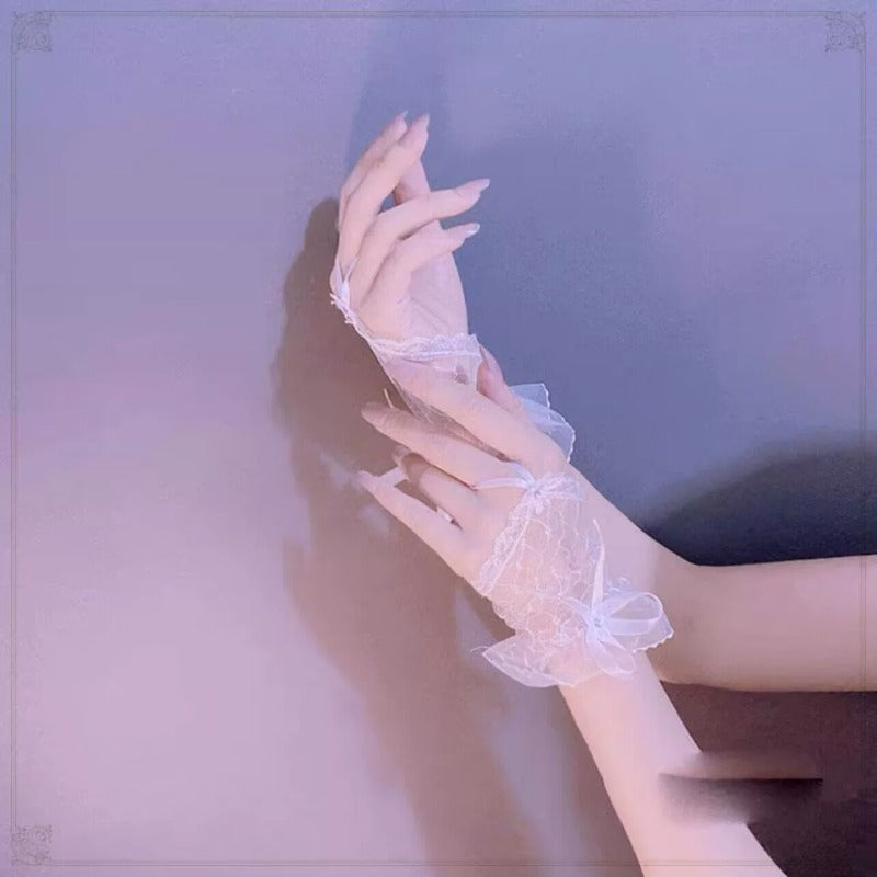 Short Lace Bow Half Finger Gloves Bridal Wedding Accessories