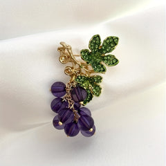 Grape Brooches Rhinestone Purple Fruits Office Pins