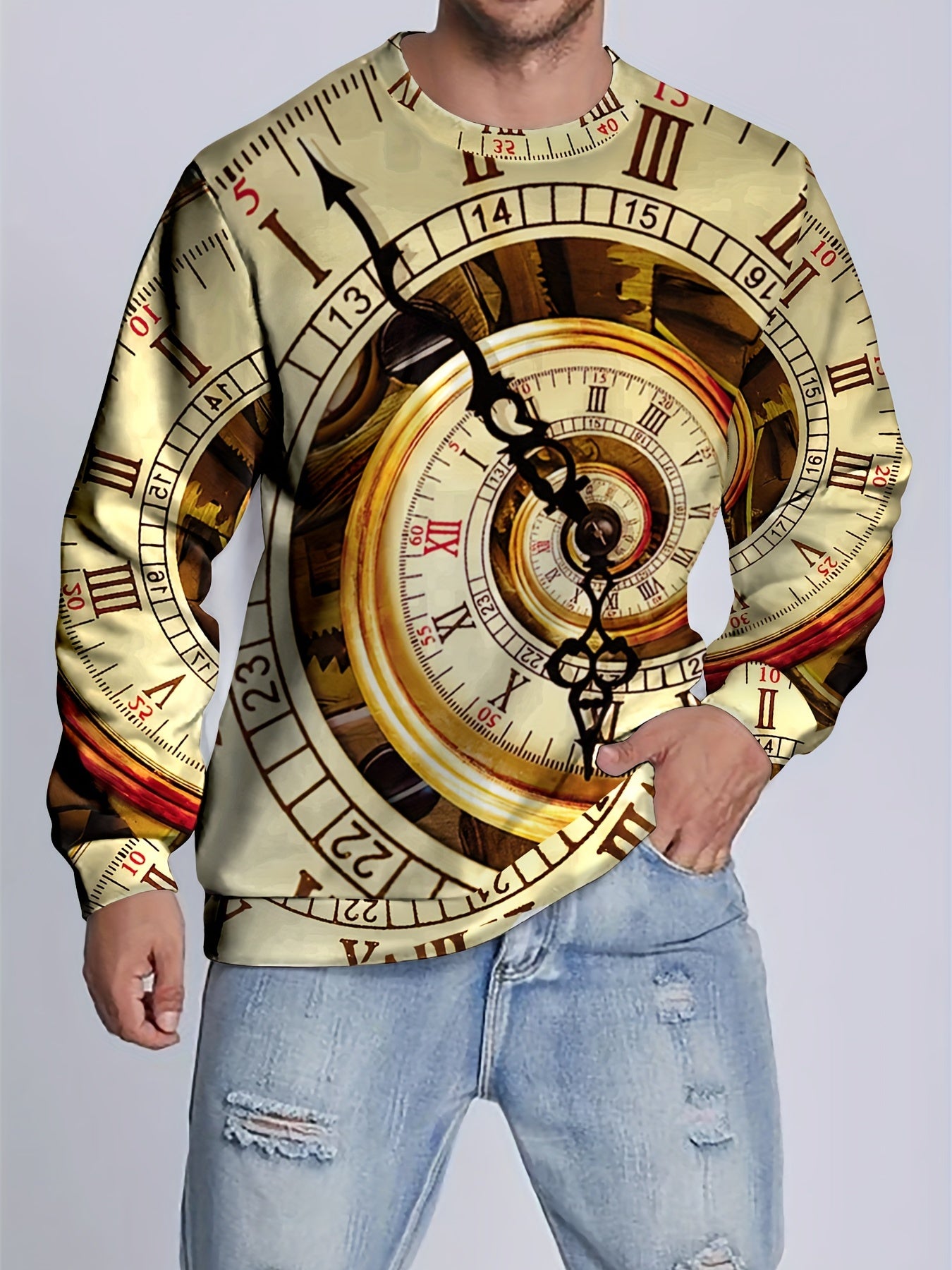Retro Sailing Print Sweatshirt Men's Casual Graphic Pullover Sweatshirt