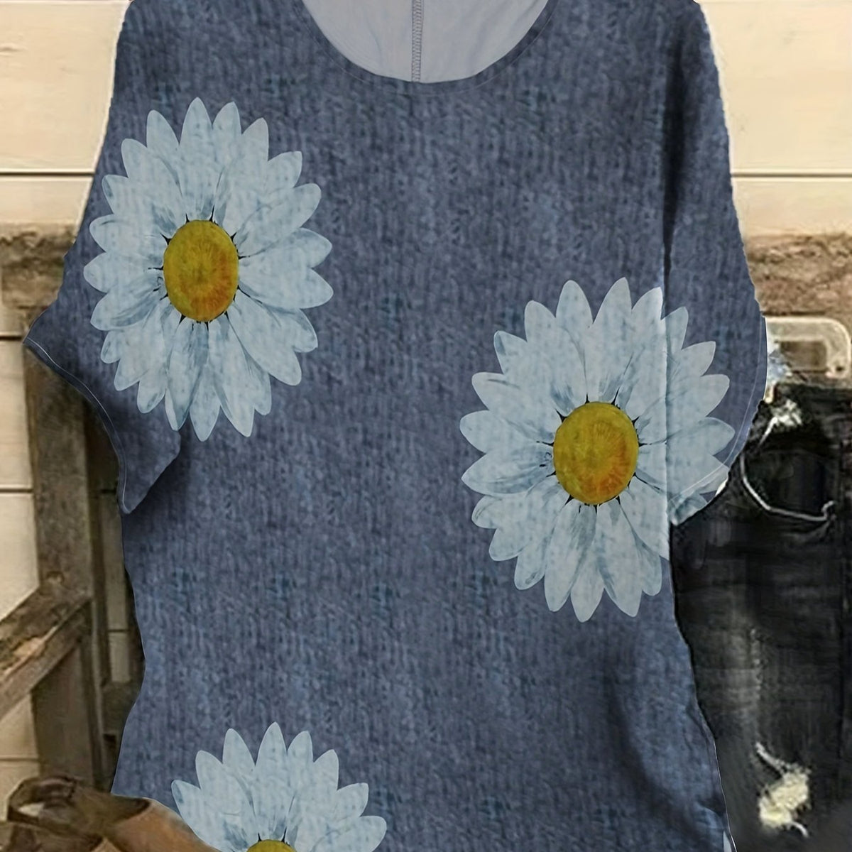  Daisy Print Drop Shoulder Blouse