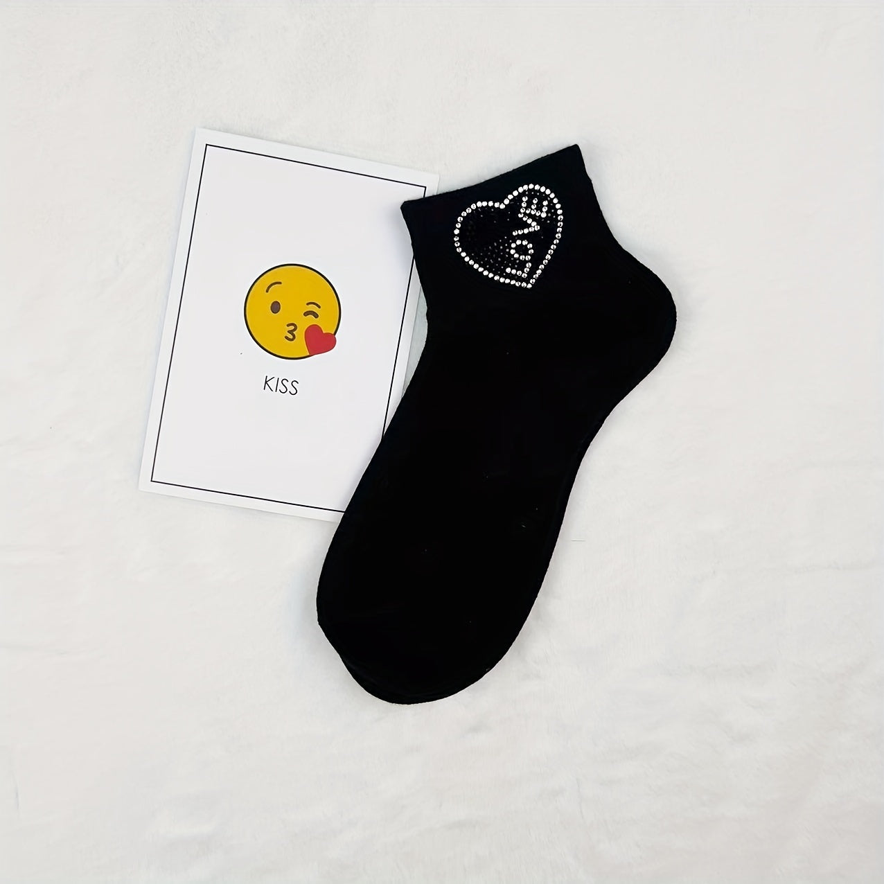 Heart Rhinestone Socks - Women's Crew Short Socks