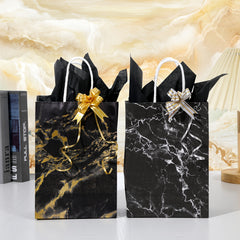 4pcs Marble Gift Bag Candy Bag with Wrapping Paper & Ribbon Bows