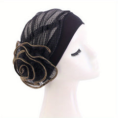 Ruffles Flower Glitter Turban Cap Solid Bonnet Head Wrap Head Scarf