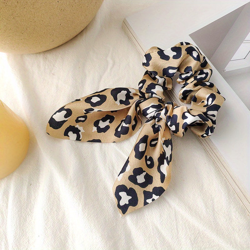 Leopard Pattern Scrunchies Rabbit Ears Hair Tie Ponytail Holder