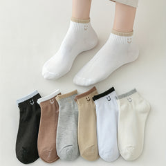 7 Pairs Smiling Face Print & Crew Short Socks Women's Stockings