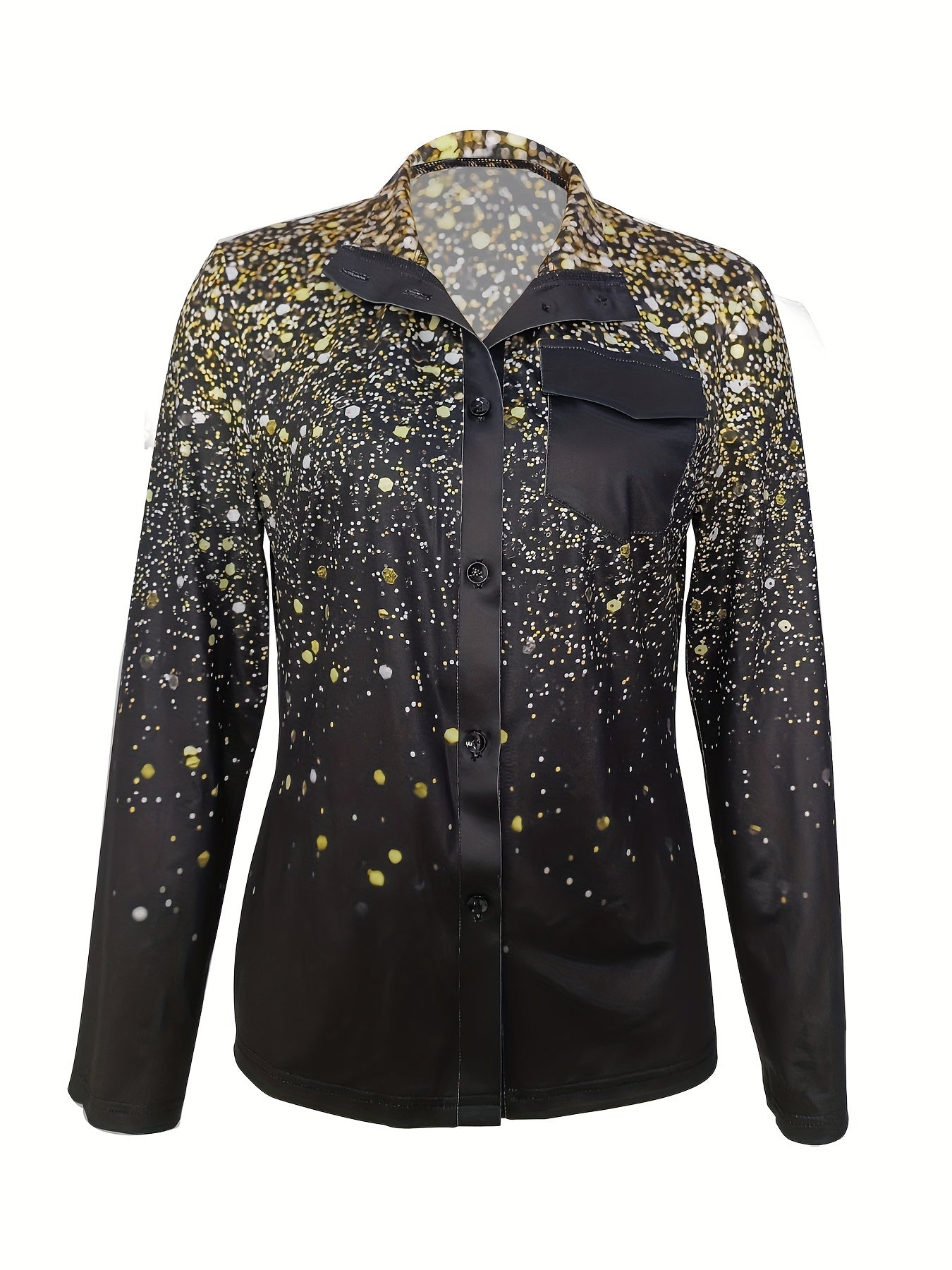  Ombre Golden Dot Print Button Up Collar Shirt