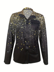  Ombre Golden Dot Print Button Up Collar Shirt
