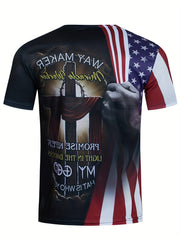 Men's American Flag Print T-Shirt for Sports & Workouts