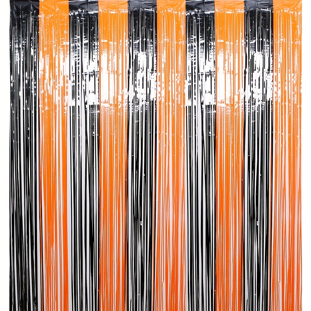 Halloween Foil Fringe Curtain & Orange Tinsel Decoration 100x200cm