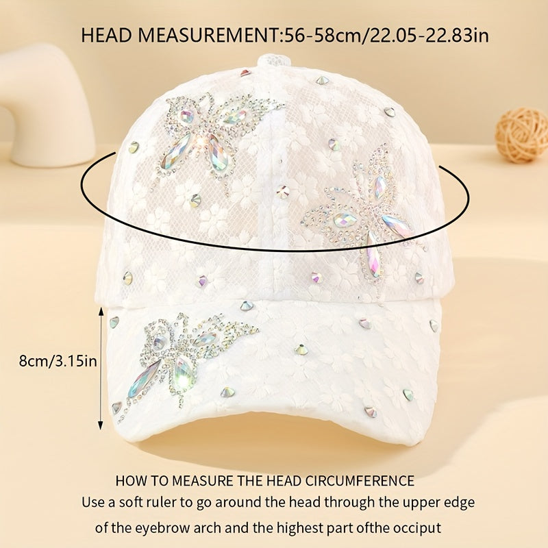Lace Rhinestone Butterfly Baseball Cap Mesh Breathable Sports Hats Adjustable