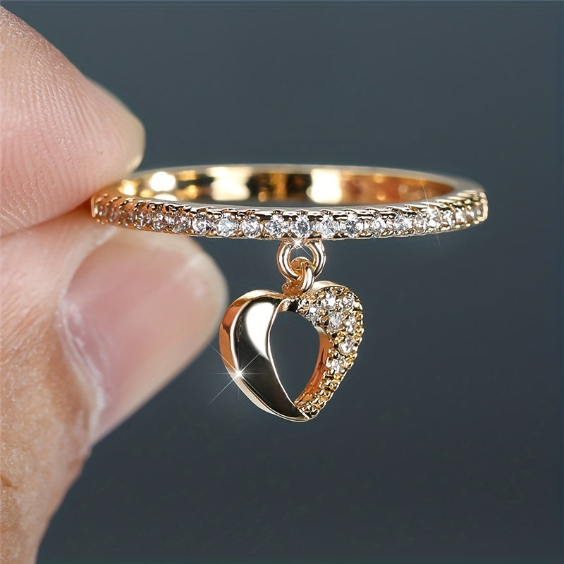 Heart Shape Pendant 18K Plated Dainty Dangle Ring For Wedding
