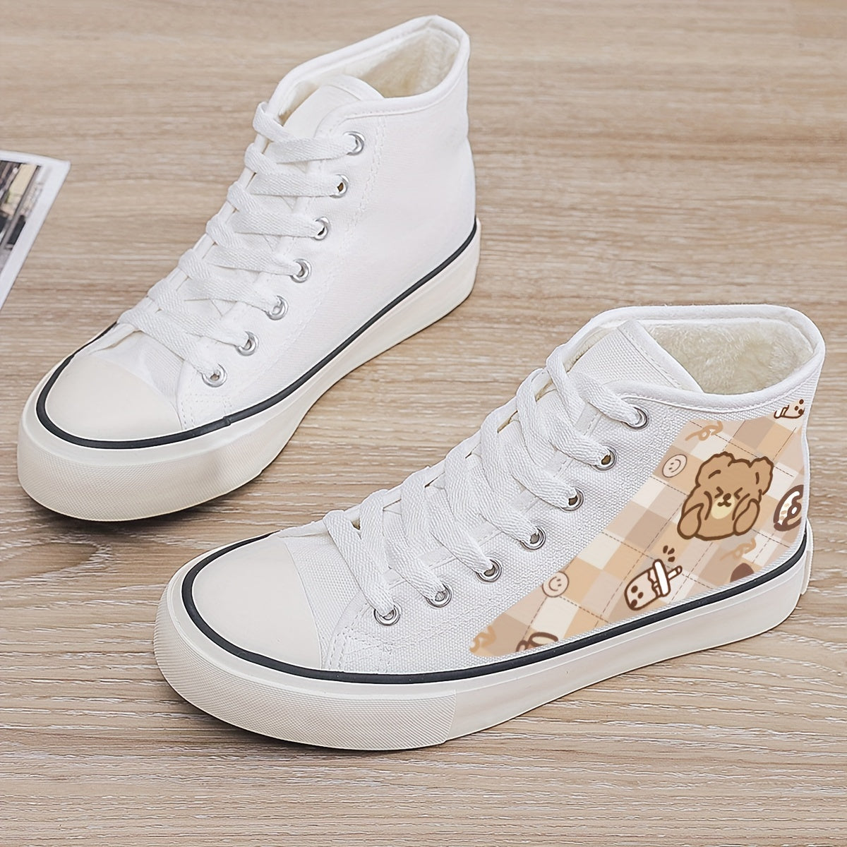 Girl's Cute Bear Pattern High Top Skate Shoes